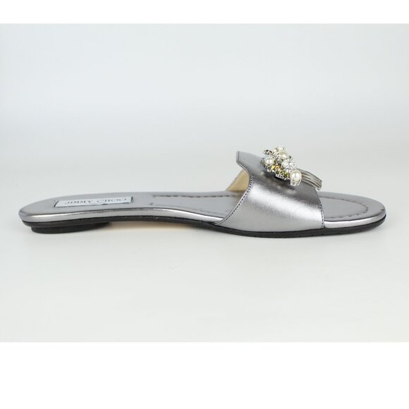 NEW JIMMY CHOO Embellished Metallic Slides - Flats for Resort, Events or Bridal - Picture 6 of 16